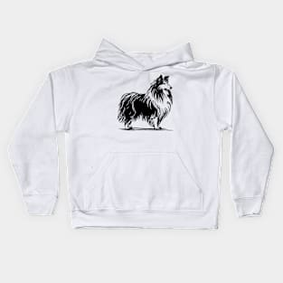 Stick figure sheltie dog in black ink Kids Hoodie